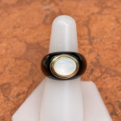 Estate 14KT Yellow Gold Black Onyx + Mother of Pearl Domed Ring