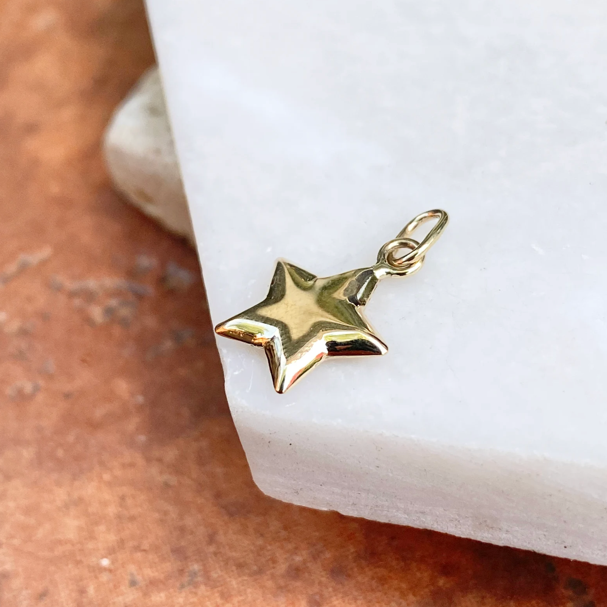 14KT Yellow Gold Puffed Star Pendant Charm 11mm