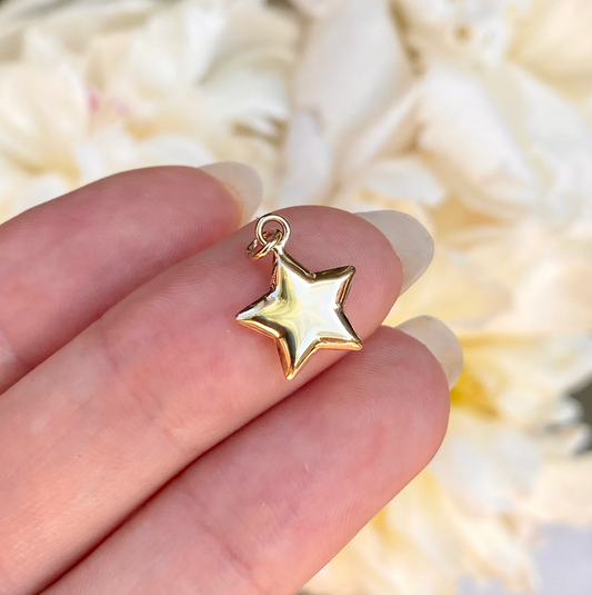 14KT Yellow Gold Puffed Star Pendant Charm 11mm