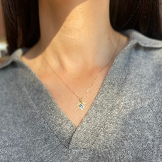 14KT Yellow Gold Two-Tone Baby Angel Heart Pendant