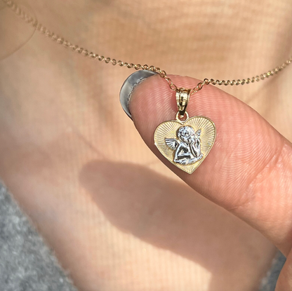 14KT Yellow Gold Two-Tone Baby Angel Heart Pendant