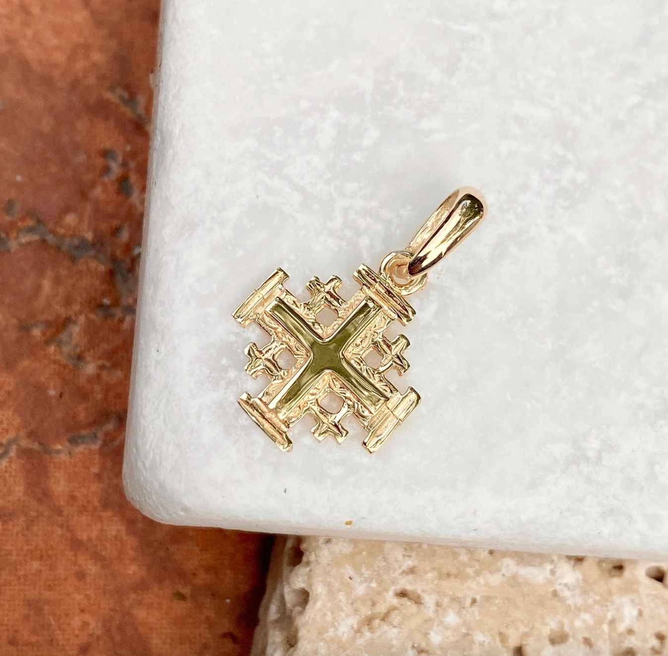 14KT Yellow Gold Jerusalem Cross Pendant Charm