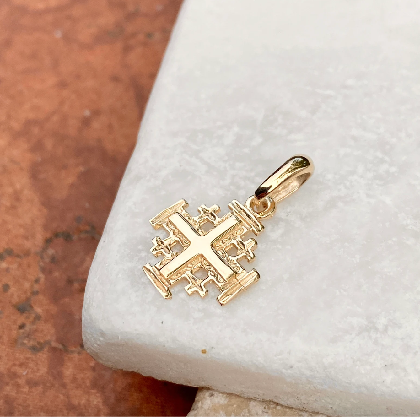 14KT Yellow Gold Jerusalem Cross Pendant Charm