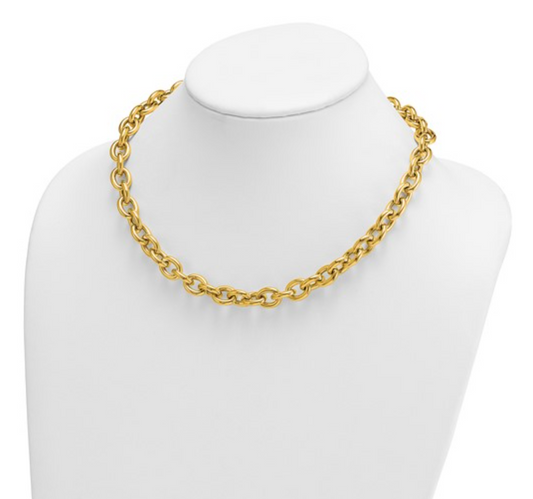 14KT Yellow Gold Large 10.5mm Oval Link Toggle Clasp Necklace