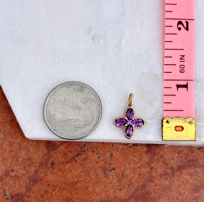 14KT Yellow Gold Oval Purple Amethyst Cross Flower Pendant