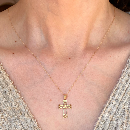 14KT Yellow Gold Celtic Knot Weave Cross Pendant