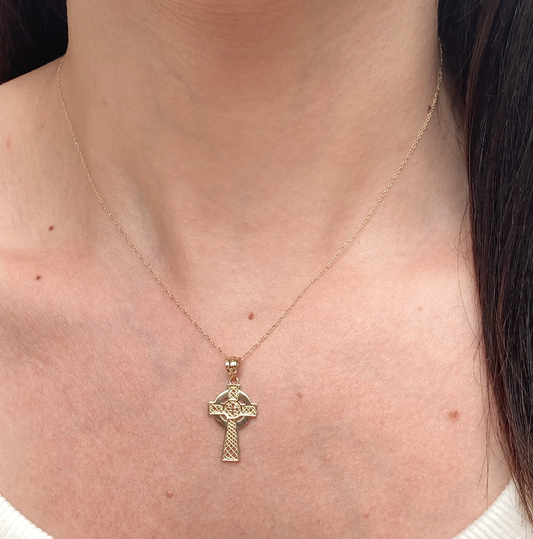 14KT Yellow Gold Celtic Eternity Knot Cross Pendant