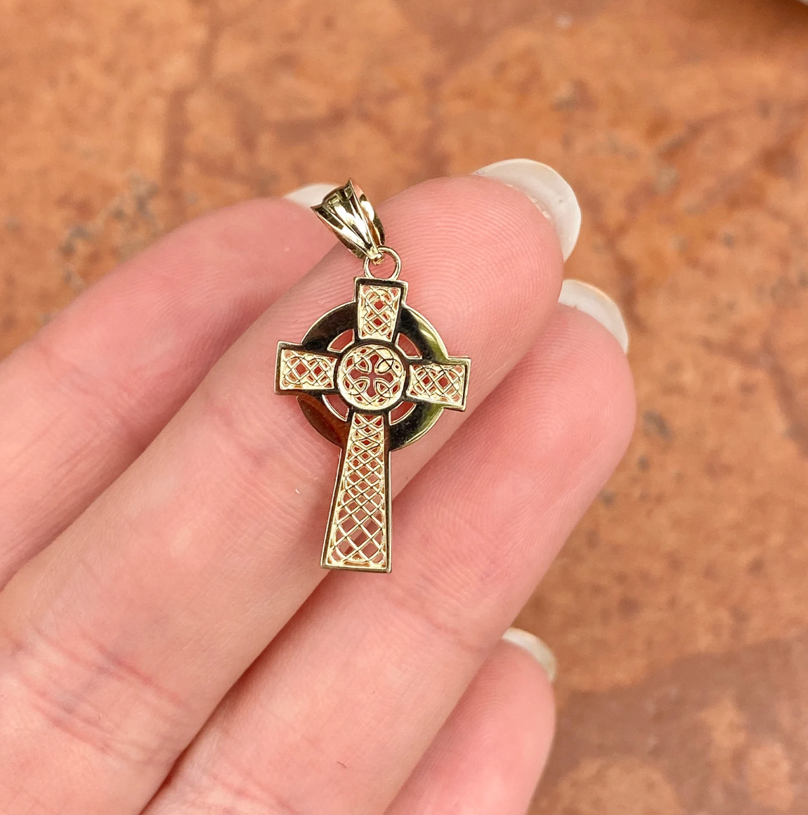14KT Yellow Gold Celtic Eternity Knot Cross Pendant