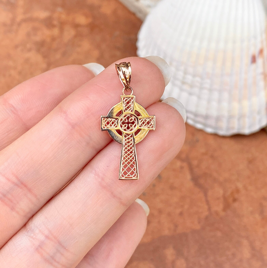 14KT Rose Gold Celtic Eternity Knot Cross Pendant
