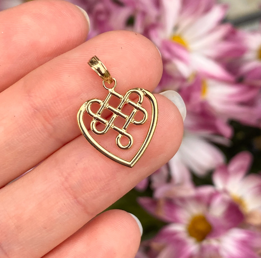 10KT Yellow Gold Celtic Knot Heart Pendant Charm