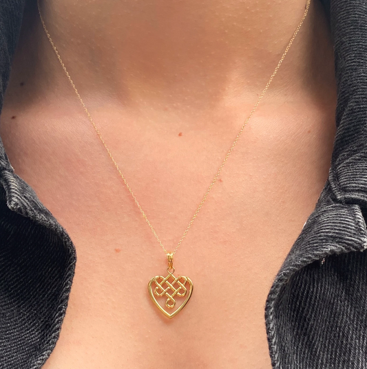 14KT Yellow Gold Celtic Knot Heart Pendant Charm