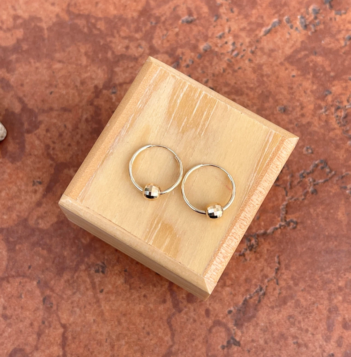 14KT Yellow Gold Hammered Bead Endless Hoop Earrings