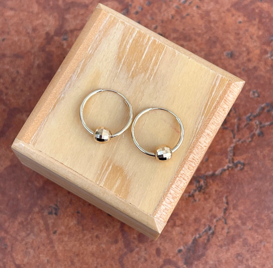 14KT Yellow Gold Hammered Bead Endless Hoop Earrings