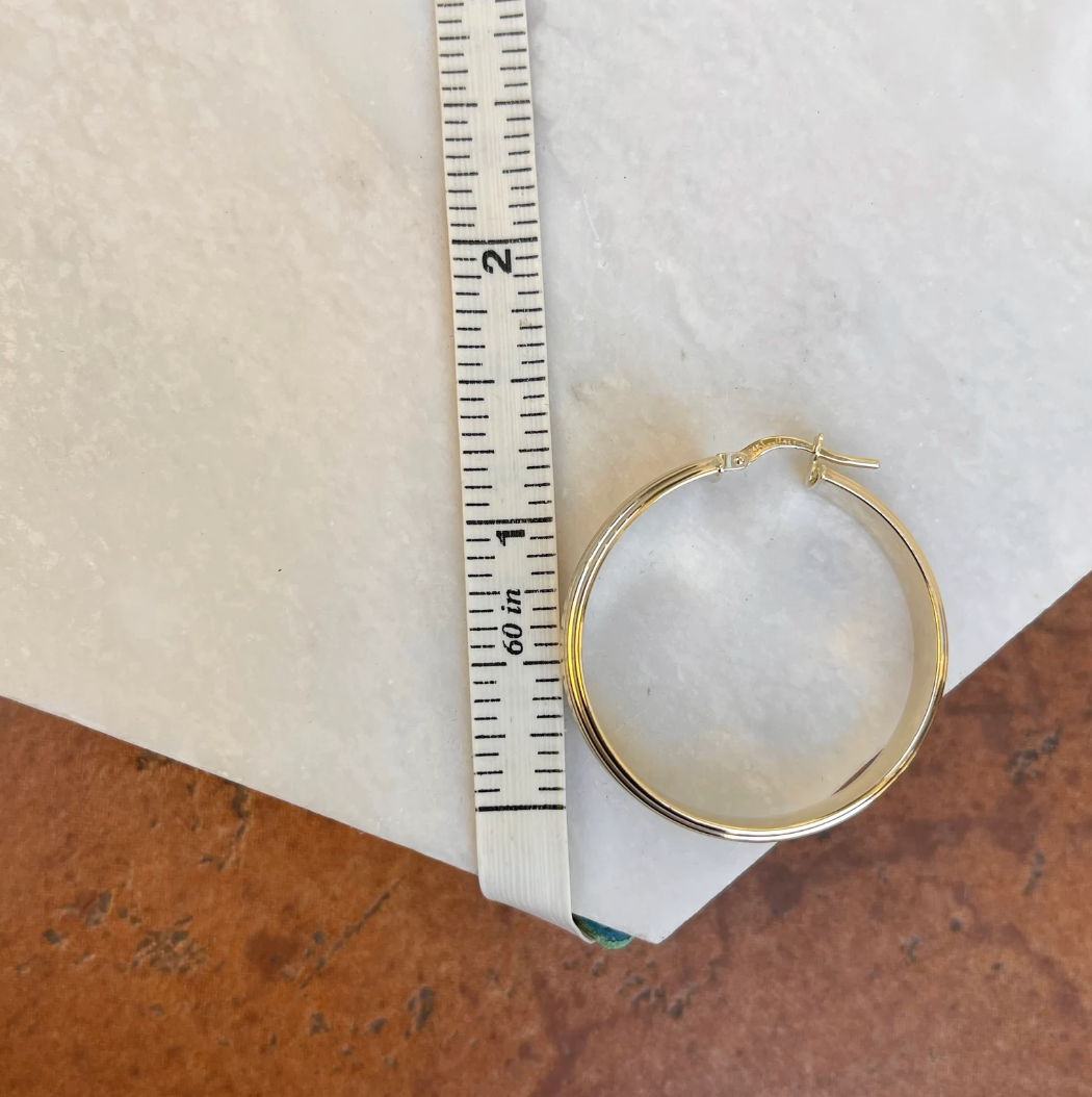 14KT Yellow Gold Ribbed Design Round Hoop Earrings 35mm