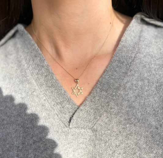 14KT Yellow Gold Satin Diamond-Cut Star of David Pendant