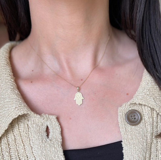 10KT Yellow Gold Star of David Hamsa Pendant