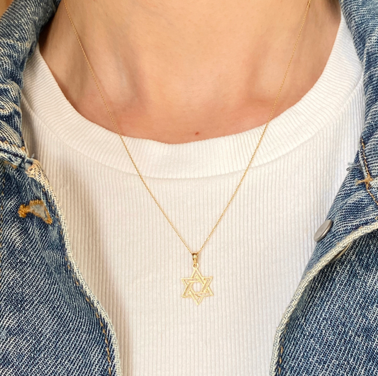 10KT Yellow Gold Flat Star of David Pendant Charm