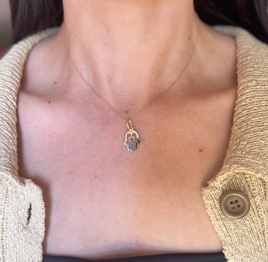 10KT Yellow Gold Star of David Hamsa Pendant Charm