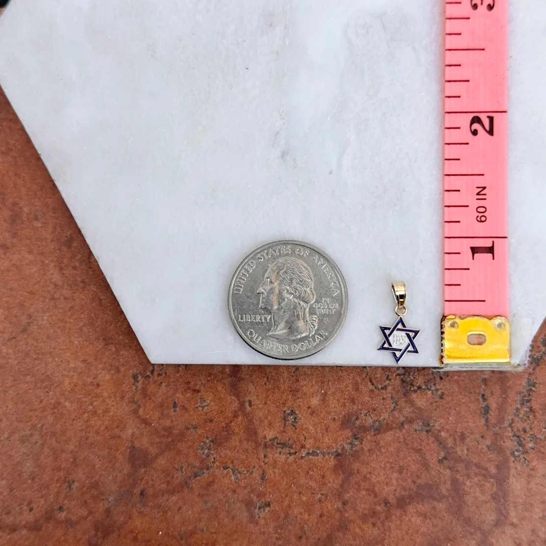 14KT Yellow Gold Mini Blue Enamel Star of David Pendant Charm