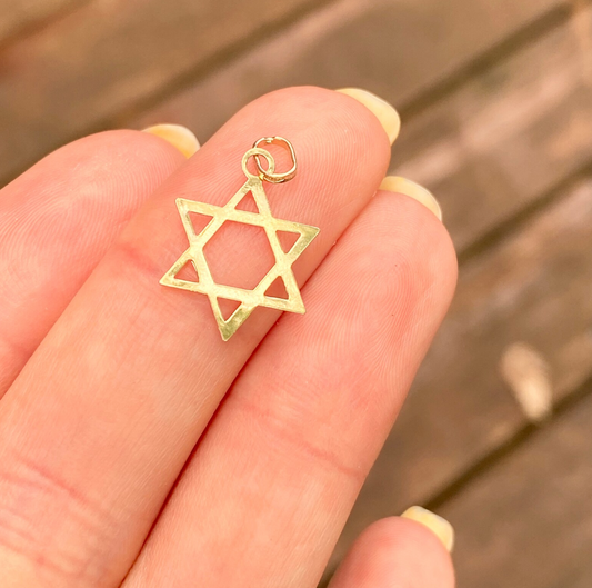 14KT Yellow Gold Flat Star of David Pendant Charm