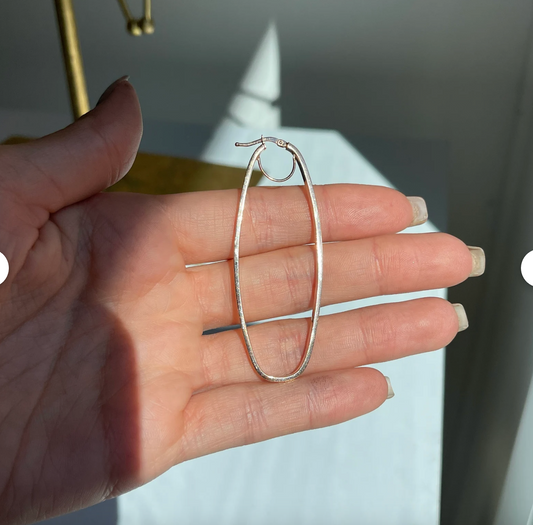 14KT Rose Gold Oval Rectangle Hoop Earrings 65mm