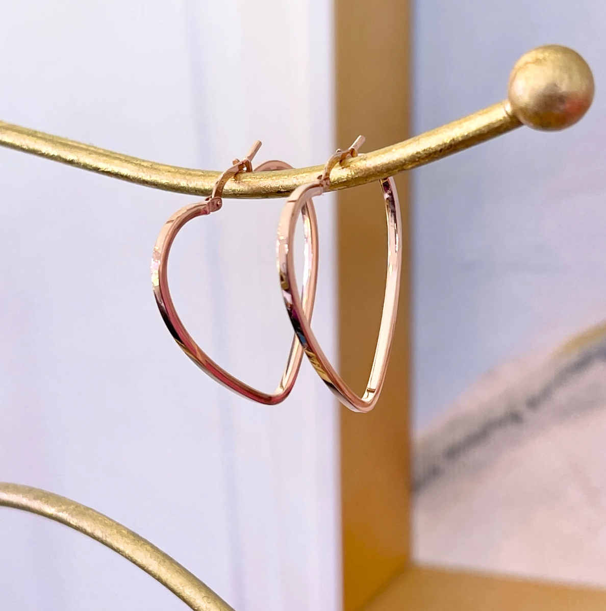 14KT Rose Gold Heart Hoop Earrings