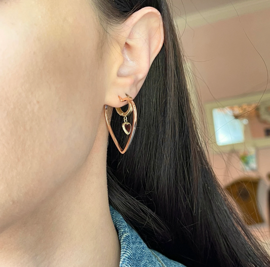 14KT Rose Gold Heart Hoop Earrings