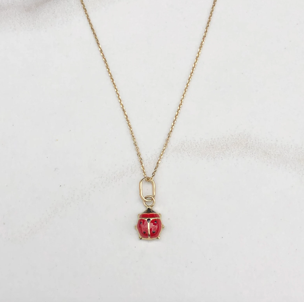 14KT Yellow Gold Red Enamel Ladybug Pendant Charm