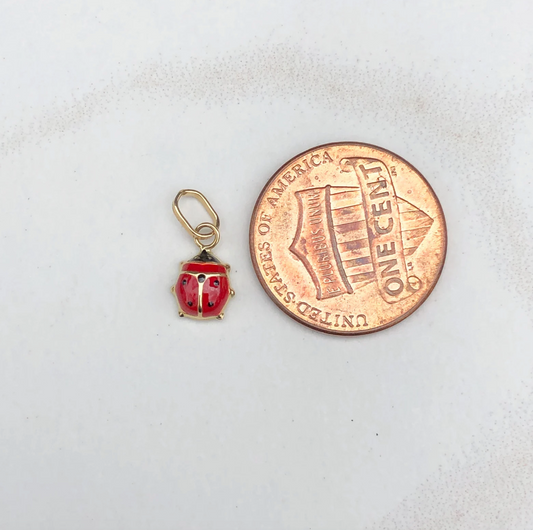 14KT Yellow Gold Red Enamel Ladybug Pendant Charm