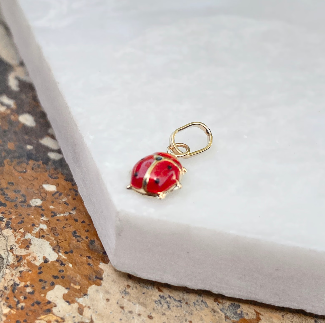 14KT Yellow Gold Red Enamel Ladybug Pendant Charm