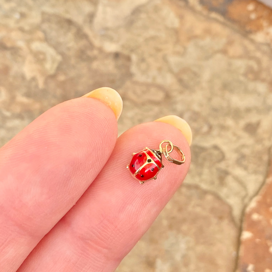14KT Yellow Gold Red Enamel Ladybug Pendant Charm