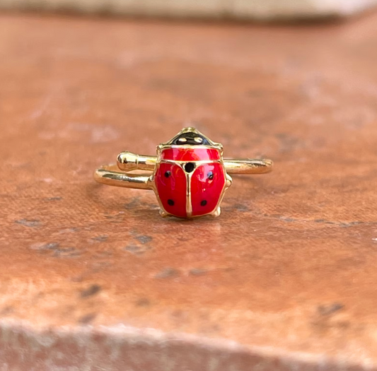 14KT Yellow Gold Red Ladybug Adjustable Youth Ring