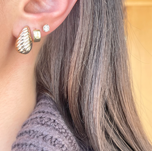 14KT Yellow Gold Ribbed Teardrop Omega Back Earrings