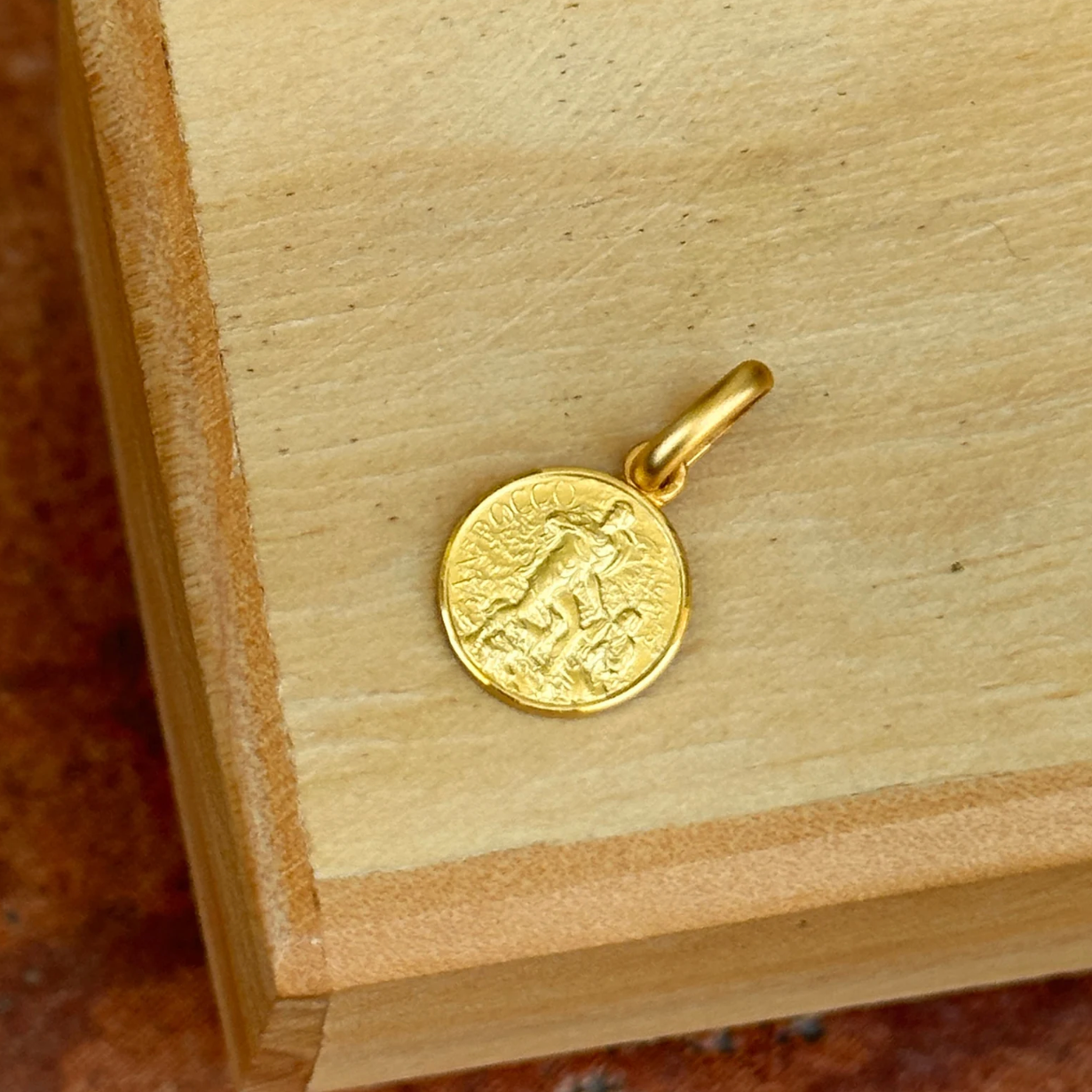 14KT Yellow Gold St Rocco Matte Medal Pendant Charm 10mm - LSJ