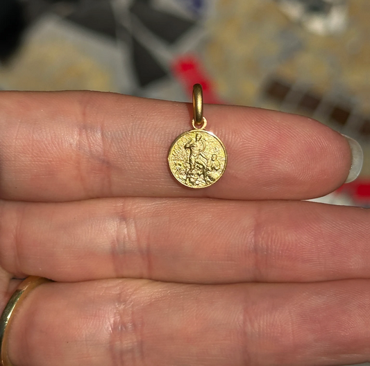 14KT Yellow Gold St Rocco Matte Medal Pendant Charm 10mm - LSJ