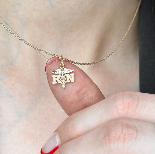 14KT Yellow Gold Diamond-Cut RN Caduceus Small Pendant Charm