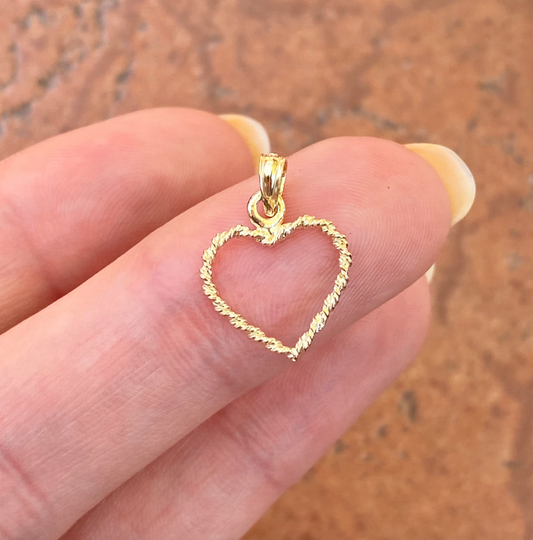14KT Yellow Gold Open Heart Rope Twist Pendant Charm