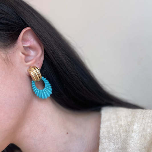 Estate Turquoise Oval Fluted Disc Earring Charms