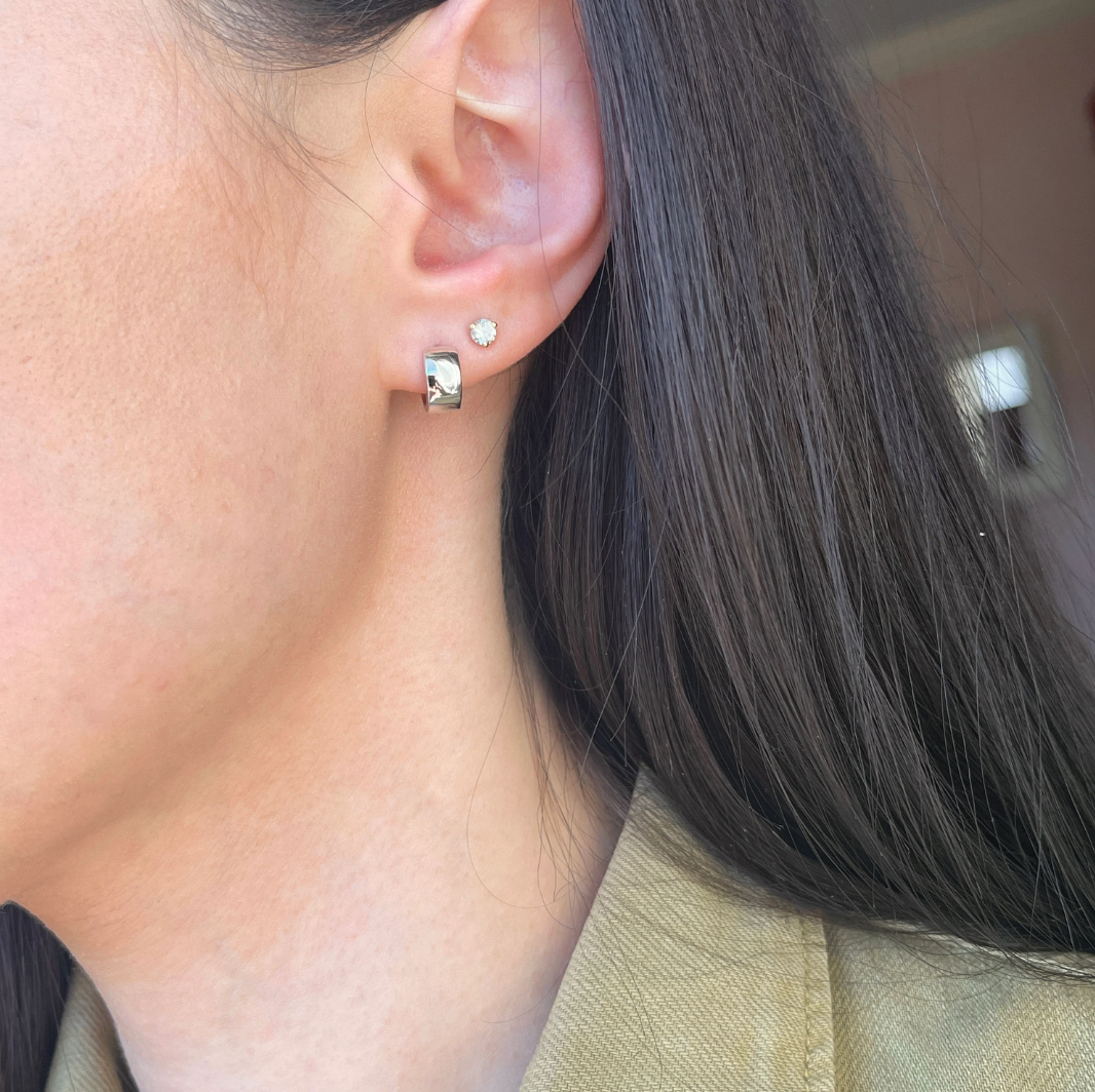 10KT White Gold Hinged Huggie Hoop Earrings 9mm