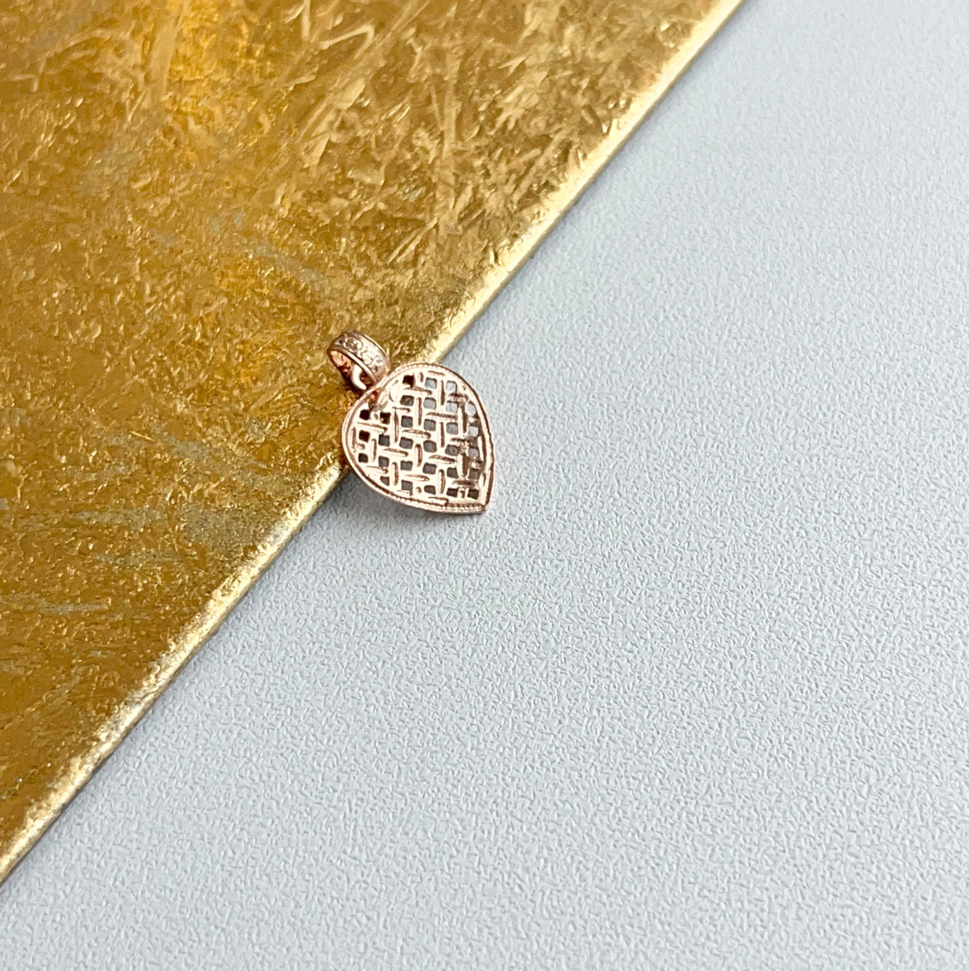14KT Rose Gold Weave Heart Pendant Charm