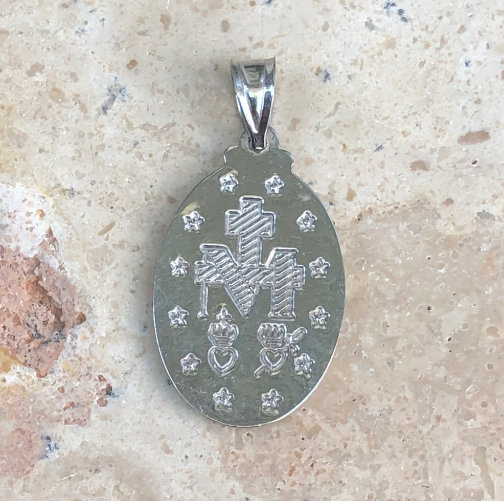 10KT White Gold Oval Miraculous Medal Pendant 29mm