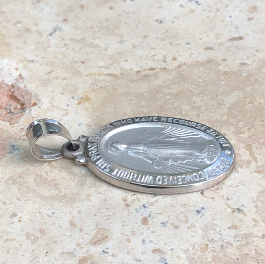 14KT White Gold Oval Miraculous Medal Pendant 29mm