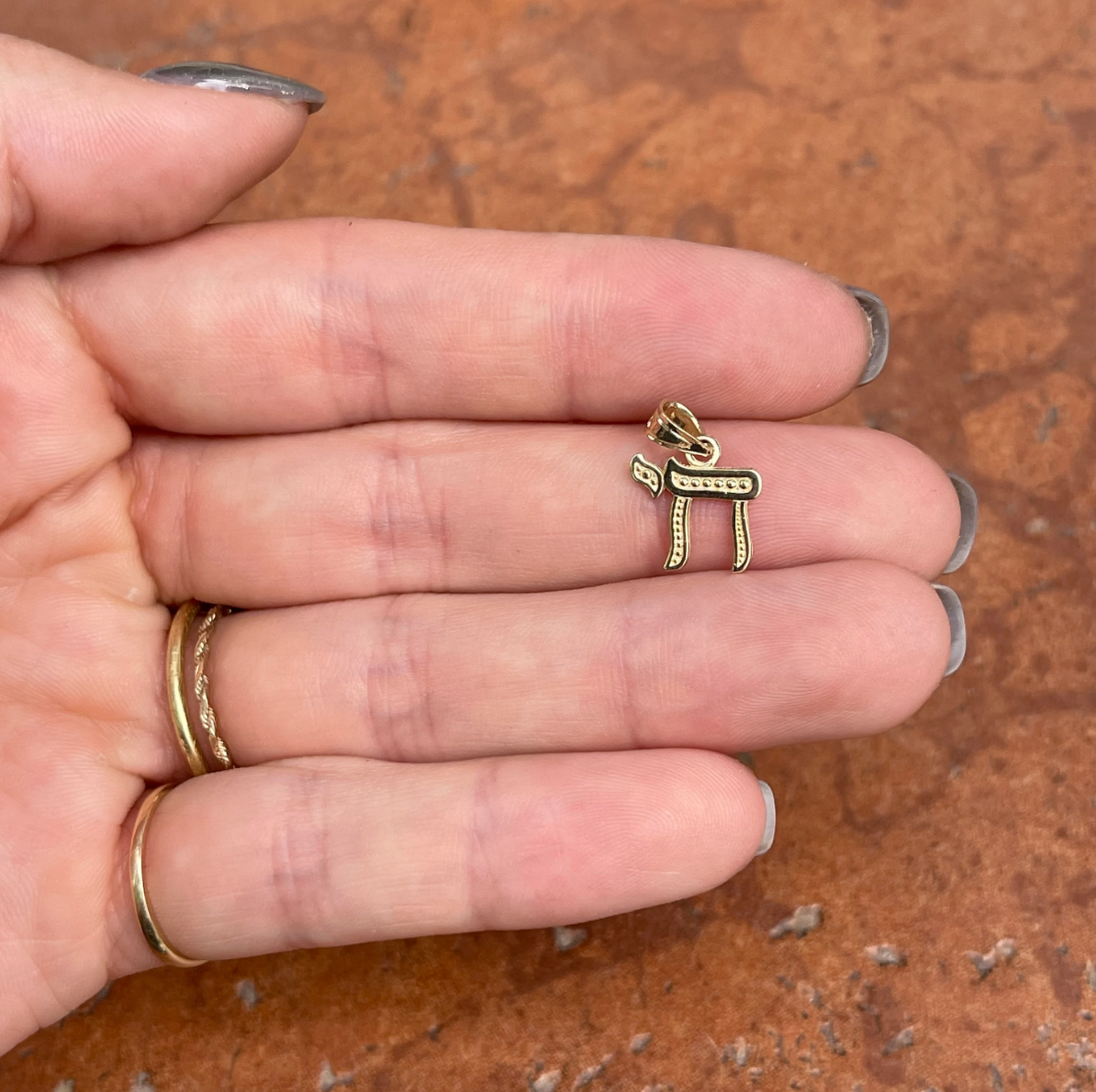 14KT Yellow Gold Jewish Chai Textured Small Pendant Charm - LSJ