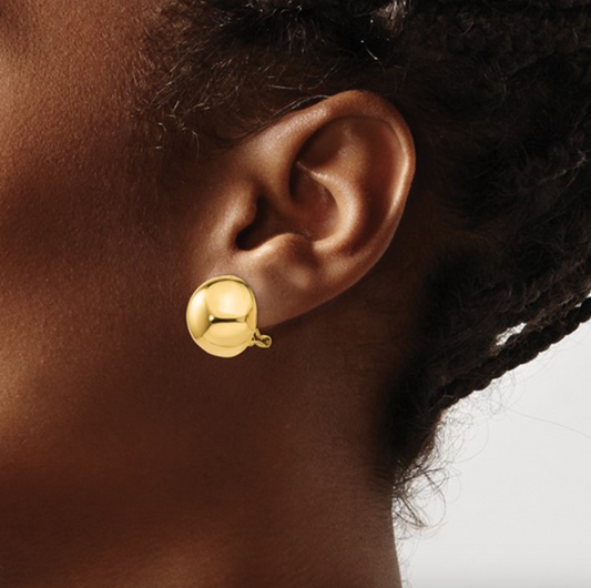 14KT Yellow Gold Half-Ball Omega Back Earrings 16mm