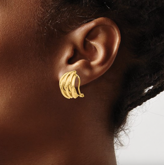 14KT Yellow Gold Fancy Ribbed Omega Back Earrings