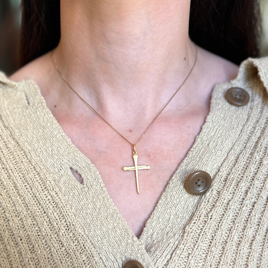 14KT Yellow Gold Matte Chiodo Nail Cross Pendant - LSJ