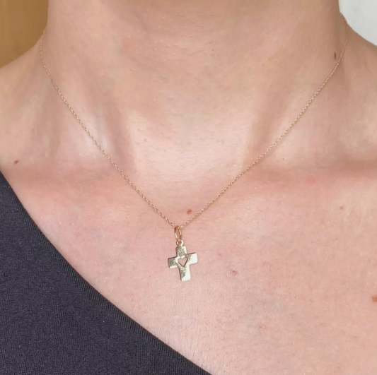 14KT Yellow Gold Heart Cross Pendant Charm