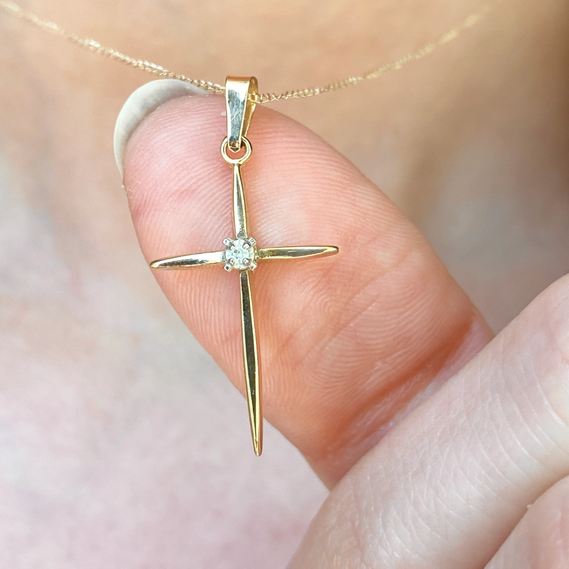 14KT Yellow Gold Diamond Passion Cross Pendant