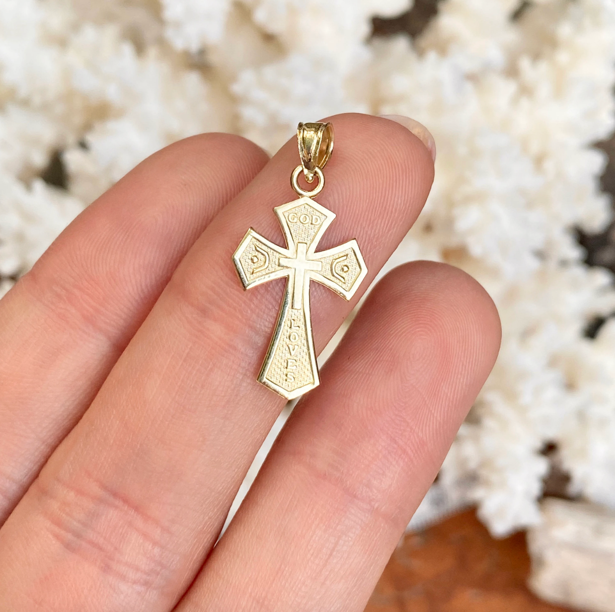 10KT Yellow Gold God is Love Reversible Cross Pendant