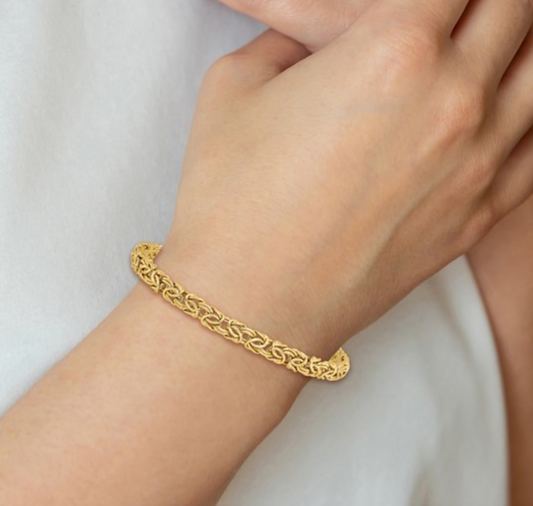14KT Yellow Gold 5mm Byzantine Flat Link Bracelet